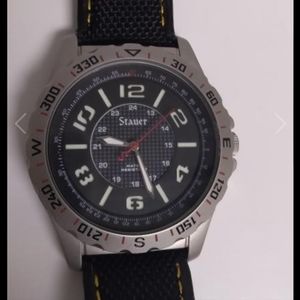 Stauer Men's Tac-7 Stainless Steel Watch with Leather Band NWOT